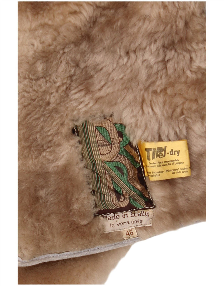 Vintage Womens Shearling Coat IT 46 Large Beige Leather