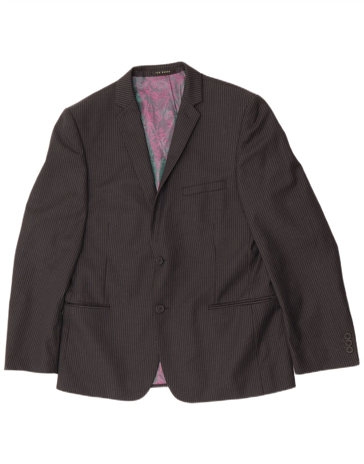 Ted Baker Mens 2 Button Blazer Jacket UK 42 XL Black Pinstripe Wool
