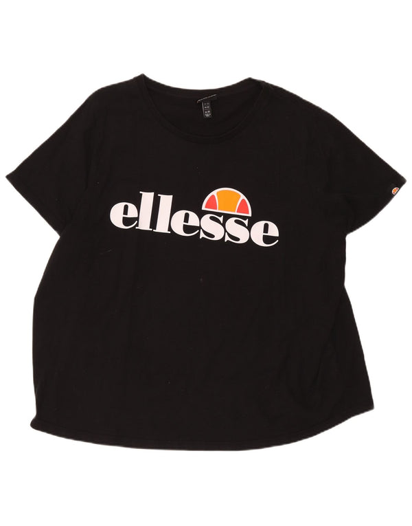 Ellesse Dame Grafisk T-Shirt Top UK 26 5XL Sort Bomuld