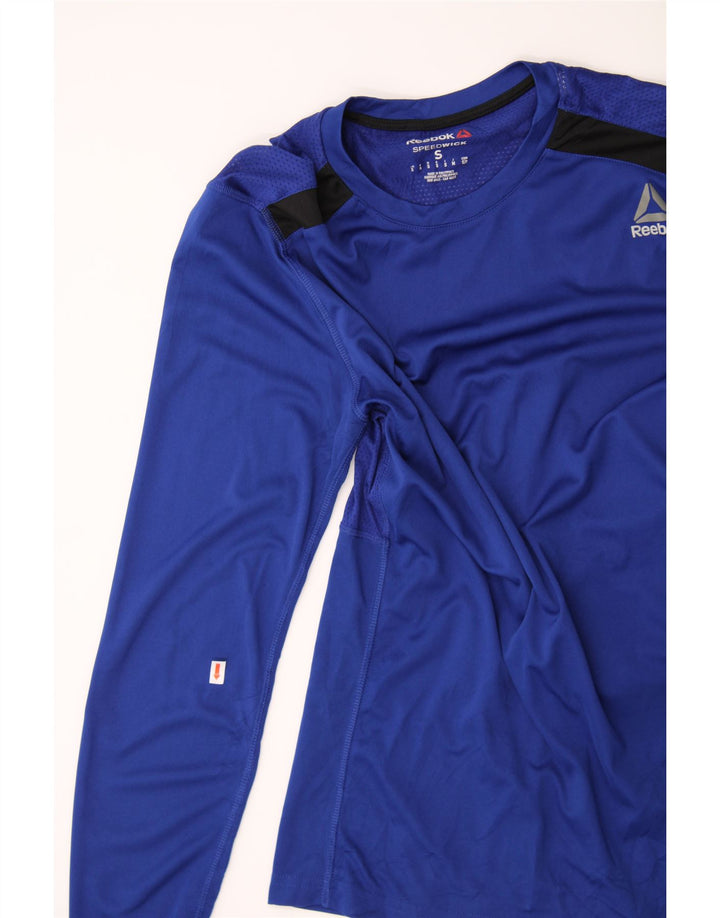 REEBOK Mens Top Long Sleeve Small Blue Colourblock Polyester Vintage Reebok and Second-Hand Reebok from Messina Hembry 