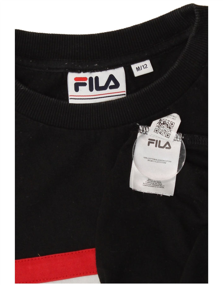 Fila Womens Graphic Sweatshirt Jumper UK 12 Medium Black Colourblock