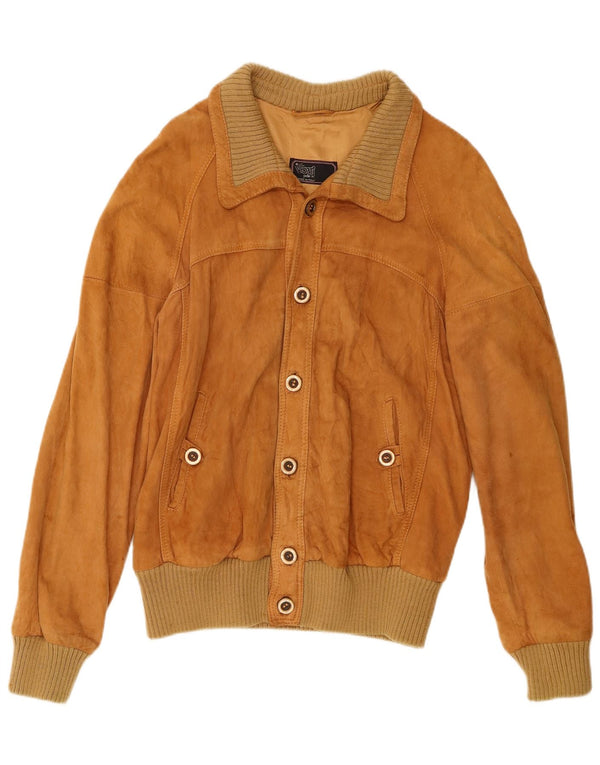 Vintage Mens Suede Bomber Jacket IT 54 2XL Brown Leather