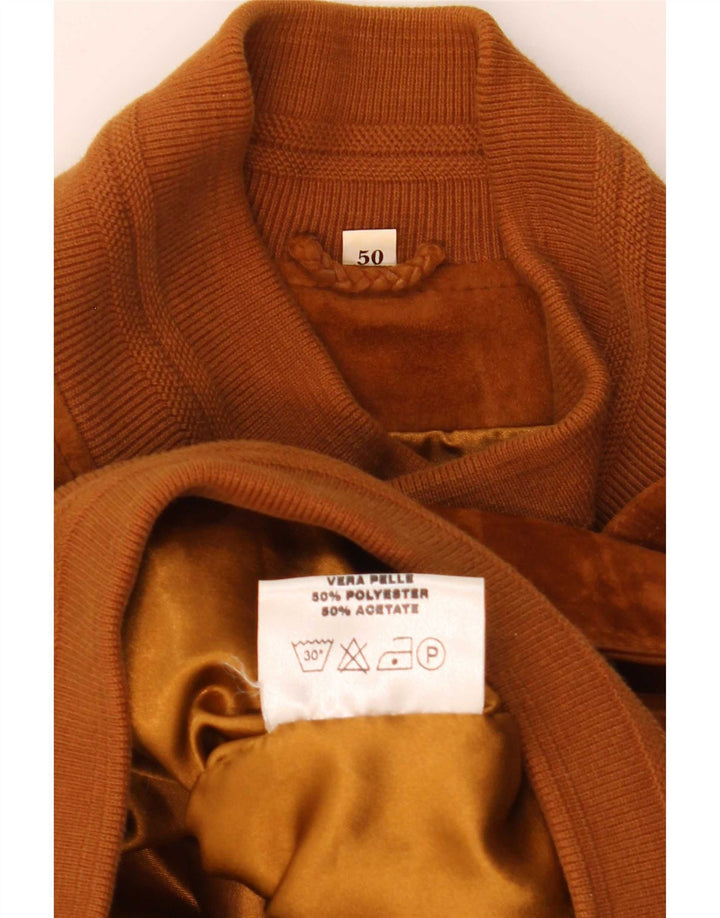 vintage Mens Suede Bomber Jacket IT 50 Grand Cuir Marron