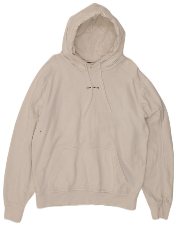 Calvin Klein Jeans Mens Hoodie Jumper Small White Cotton