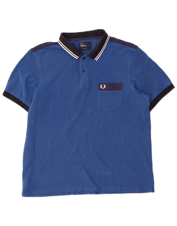 Fred Perry Herren Slim Fit Poloshirt XL Blau Colourblock Baumwolle