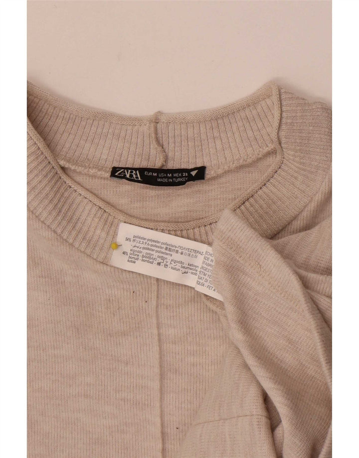 Abito a trapezio da donna Zara UK 14 Poliestere screziato beige medio