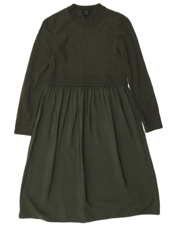 Cos Damen Langarm-Stufenkleid UK 6 XS Grüne Wolle