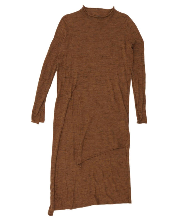 Zara Damen Asymmetrisches Pulloverkleid UK 10 Small Braun Polyester