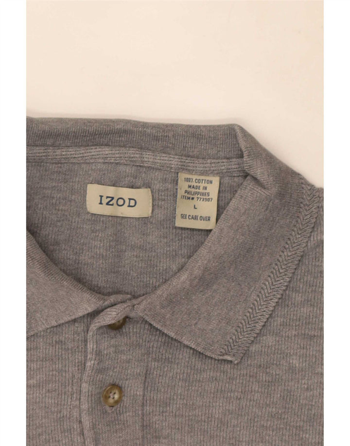 Izod Mens Long Sleeve Polo Shirt Large Grey Cotton