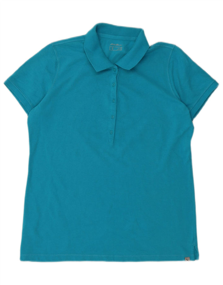 EDDIE BAUER Womens Polo Shirt UK 14 Medium Blue Cotton