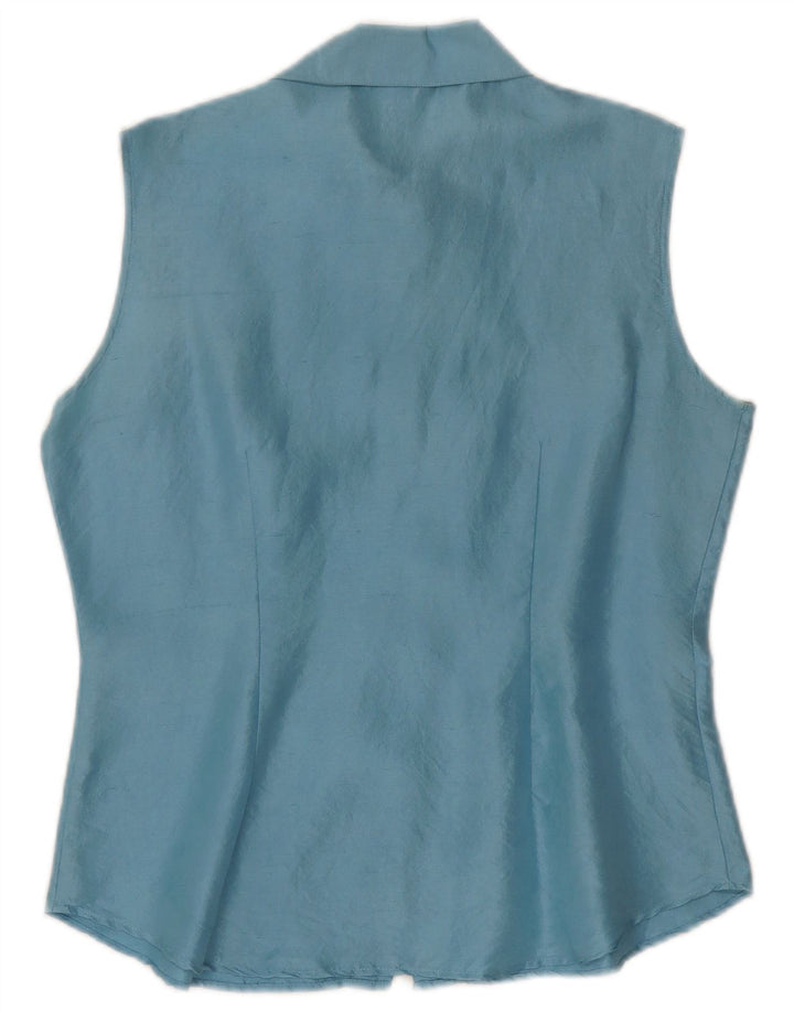 Project Womens Sleeveless Shirt Blouse UK 10 Small Blue Silk