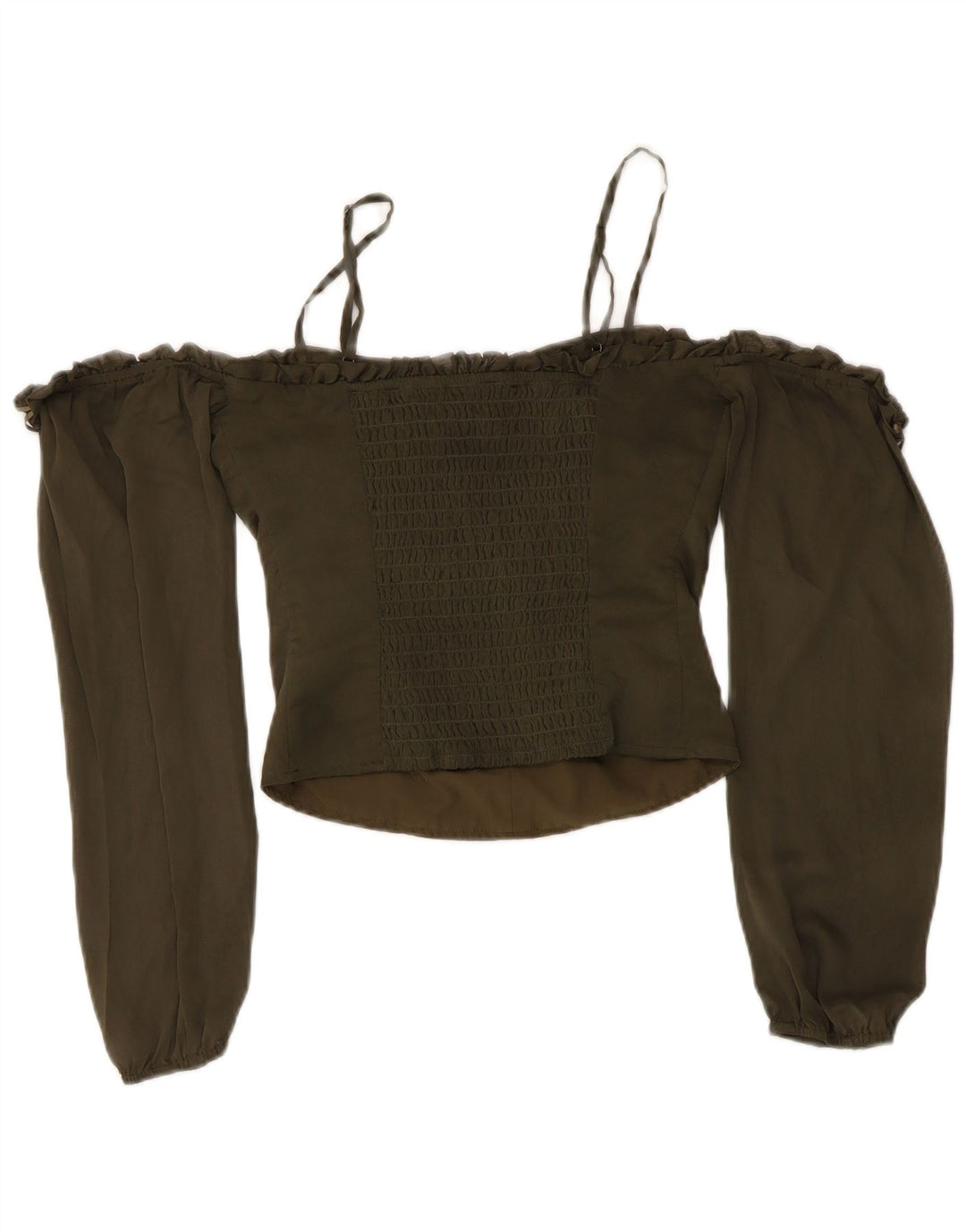 Guess Womens Crop Off Shoulder Top UK 6 XS Khaki Polyester