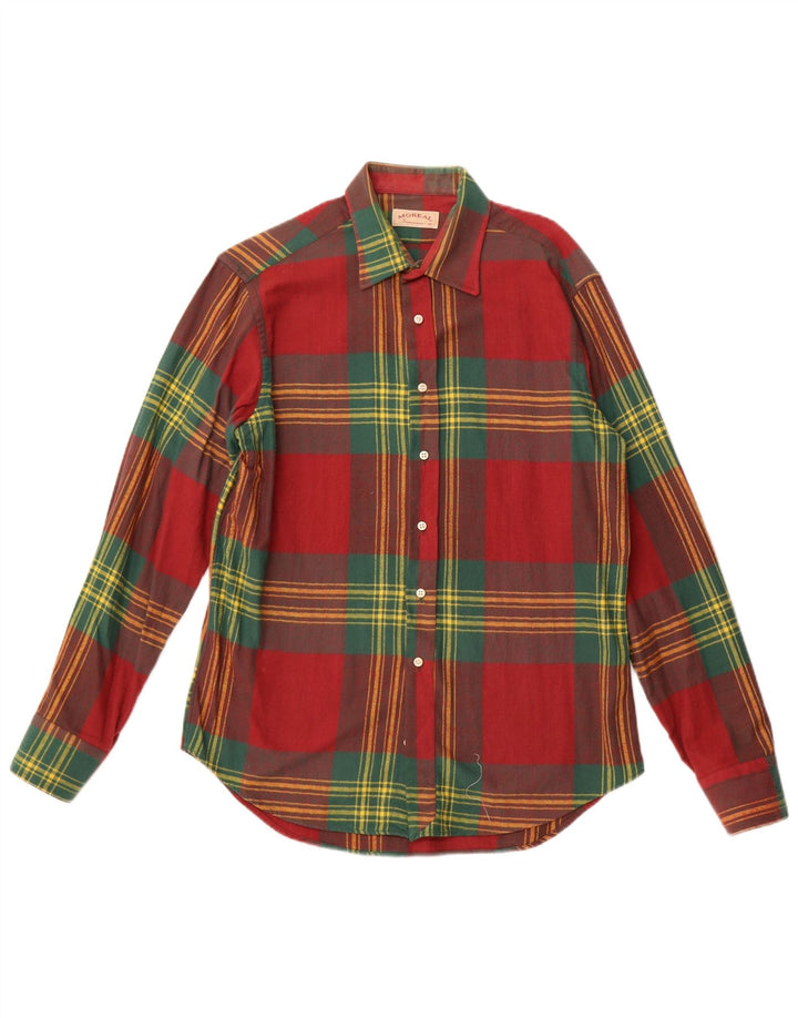 MOREAL Mens Flannel Shirt Size 40 Medium Red Plaid Cotton