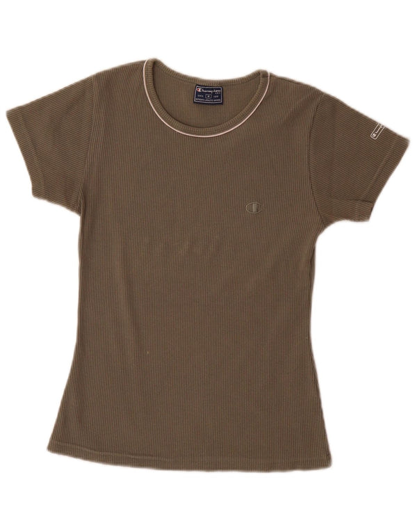 Champion Dame T-Shirt Top UK 12 Medium Khaki Bomuld
