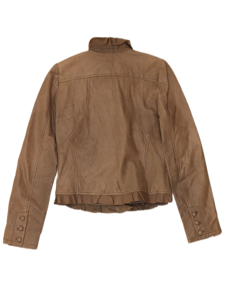 Vintage ženska crop kožna jakna UK 10 Mala bež