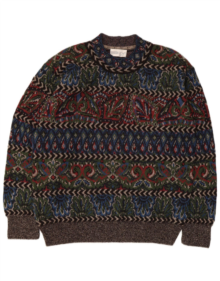 Vintage Mens Turtle Neck Jumper Sweater Large Multicoloured Geometric Wool