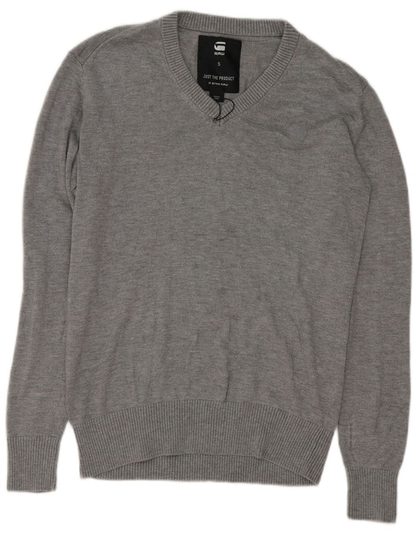 G-Star Herren-Pullover mit V-Ausschnitt, Größe S, graue Baumwolle