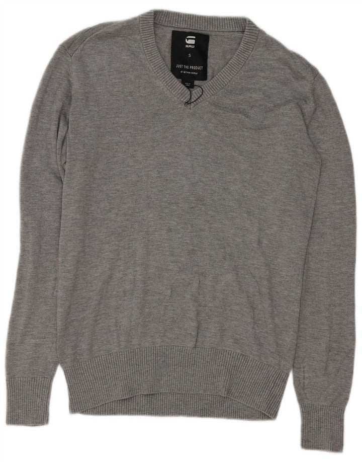 G-Star Herren-Pullover mit V-Ausschnitt, Größe S, graue Baumwolle