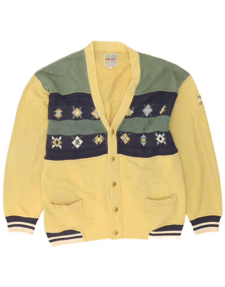 Project Maglione cardigan da uomo grande in cotone color block giallo