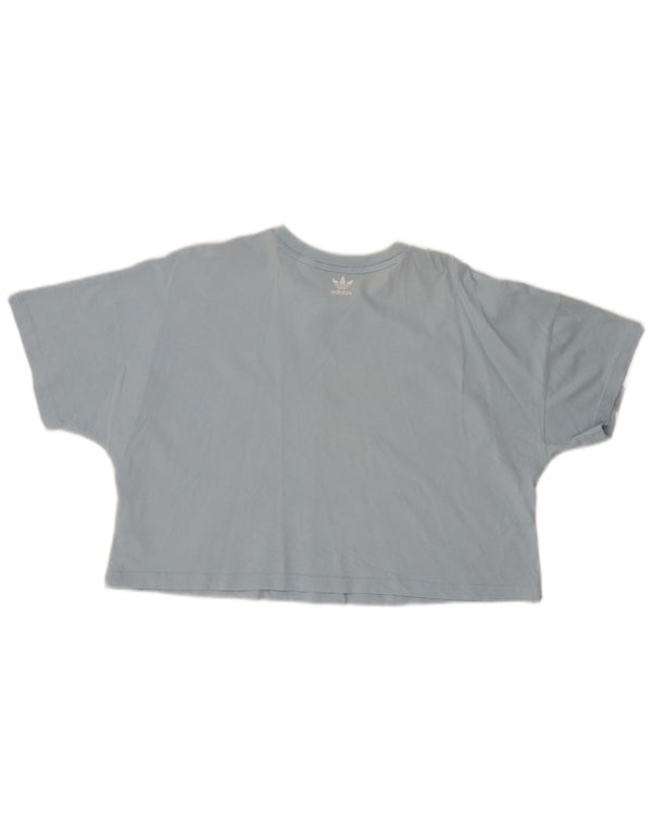 Adidas Womens Crop Graphic T-Shirt Top UK 12 Medium Blue Colourblock Cotton