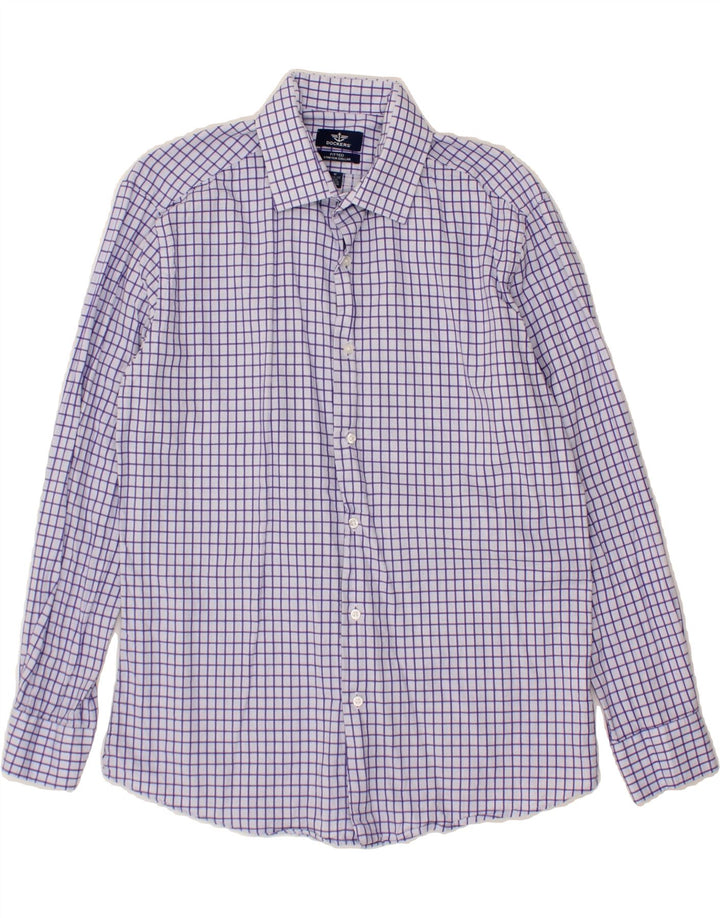 DOCKERS Mens Fitted Shirt Size 15 1/2 Medium Purple Check Cotton Vintage Dockers and Second-Hand Dockers from Messina Hembry 