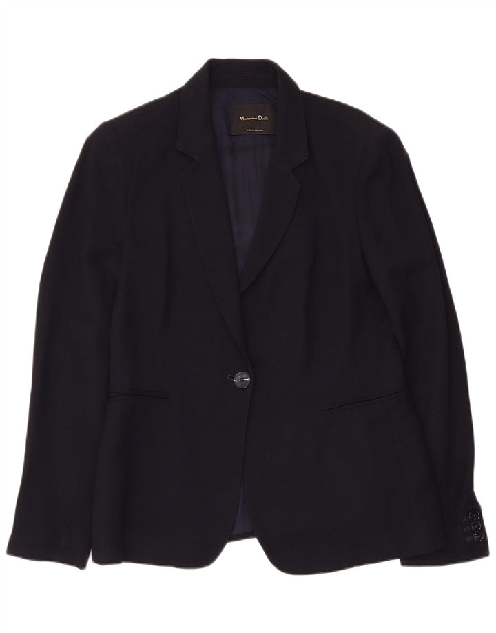 Massimo Dutti Dame 1 Knap Blazer Jakke EU 40 Medium Navy Blue Viscose