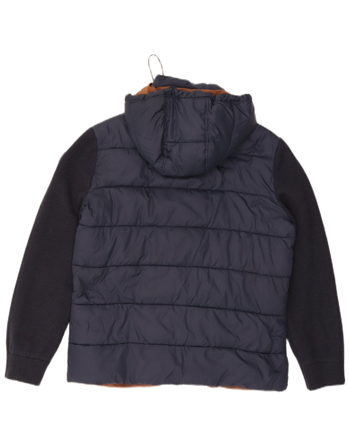 Fynch Hatton Mens Hooded Padded Jacket UK 38 Medium Navy Blue Colourblock