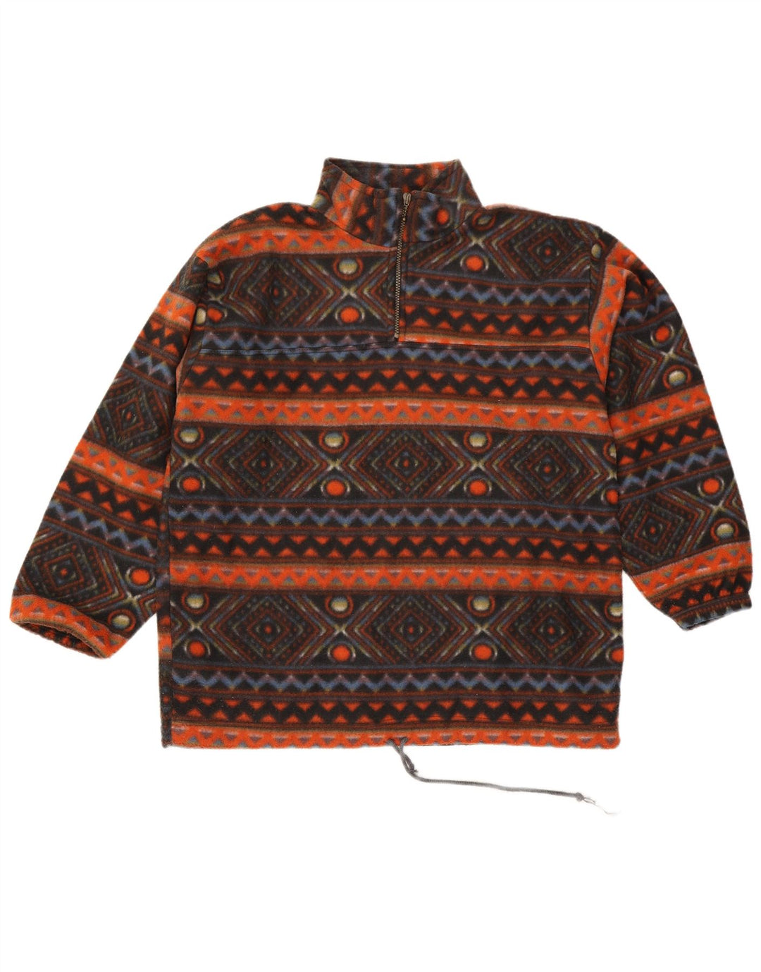Męski sweter polarowy z zamkiem błyskawicznym w stylu vintage, duży, wielobarwny, geometryczny poliester
