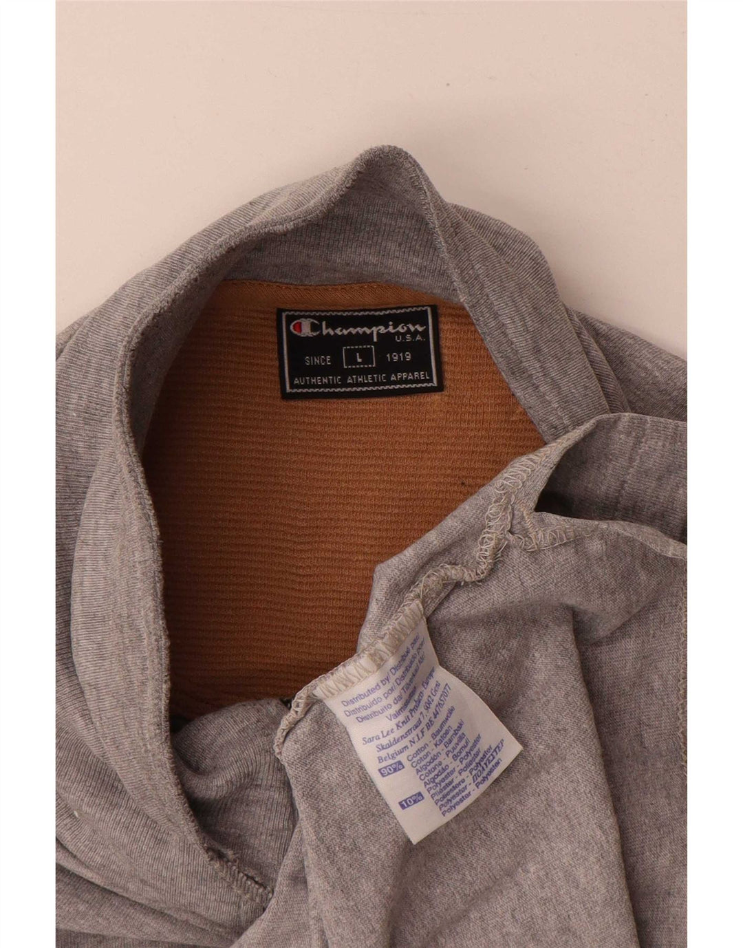 Champion Mens Zip Neck Top Long Sleeve Large Grey Cotton