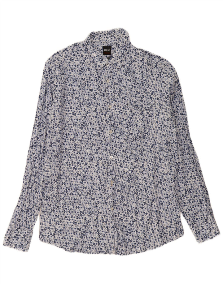 Camicia da uomo dalla vestibilità regolare Hugo Boss, grande blu geometrica