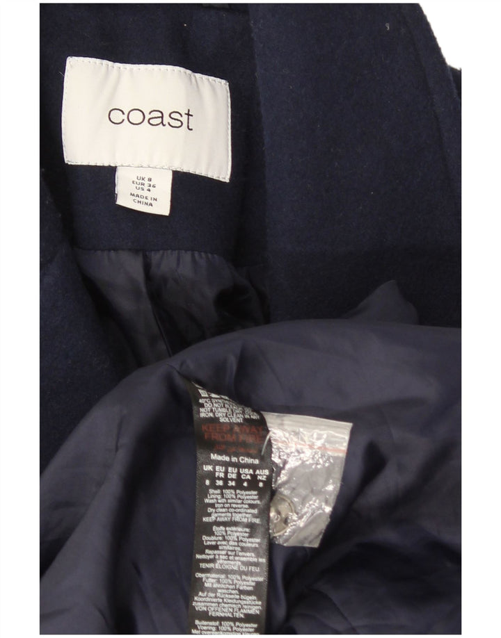 Coast Womens Overcoat UK 8 Small Navy Blue Polyester