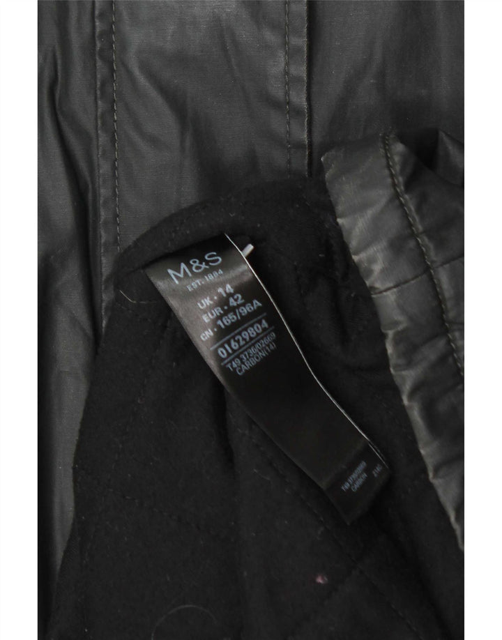 Marks & Spencer Womens Hooded Waxed Parka Jacket UK 14 Large Grey