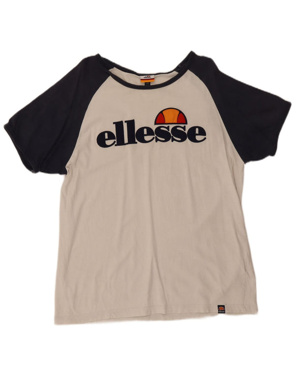 Ellesse Camiseta gráfica para mujer UK 40 XL Algodón blanco con bloques de color