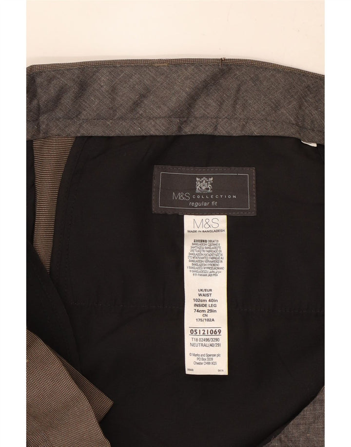 Marks & Spencer Mens Regular Fit Suit Trousers W40 L29 Brown Polyester