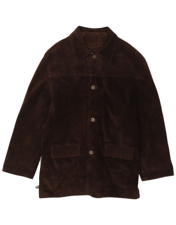 Cappotto vintage da uomo in pelle scamosciata giacca a vento UK 40 grande in pelle marrone