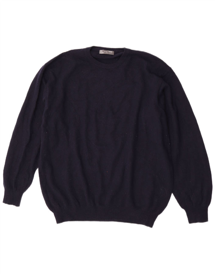 Zara Mens Crew Neck Jumper Sweater XL Navy Blue Wool