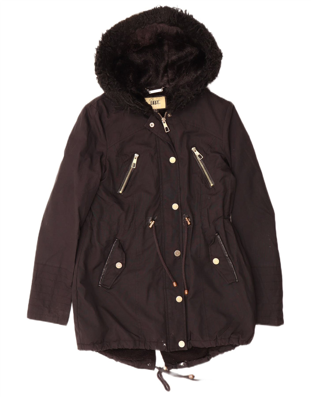 Lipsy Womens Hooded Parka Jacket UK 8 Small Black Polyester