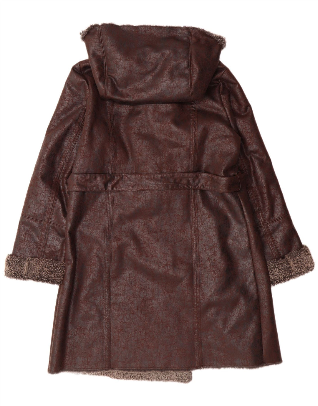 OLSEN Womens Sherpa Hooded Overcoat UK 14 Large Brown Polyester