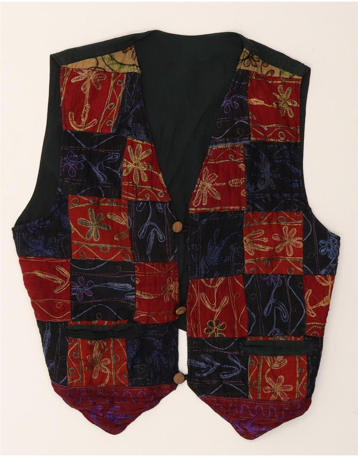 Gilet vintage da uomo grande in cotone patchwork multicolore