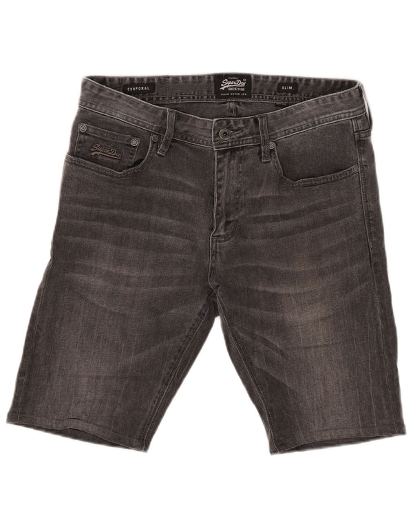 Superdry Mens Corporal Slim Denim Shorts W32 Medium Grey Cotton