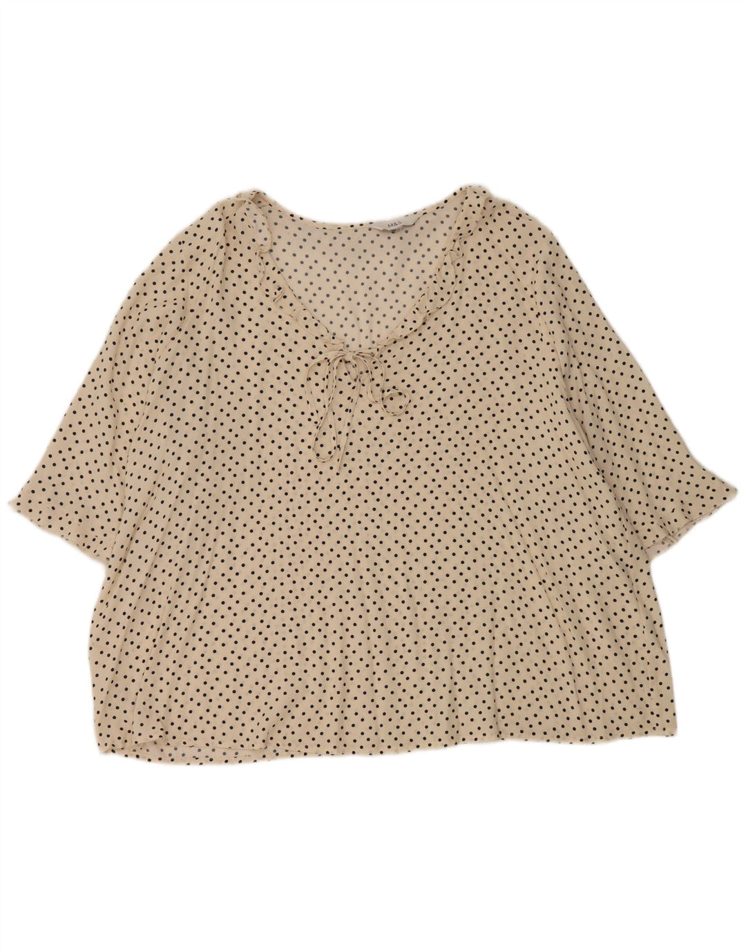 Marks & Spencer Womens Ruffle Front Blouse Top UK 18 XL Off White Polka Dot