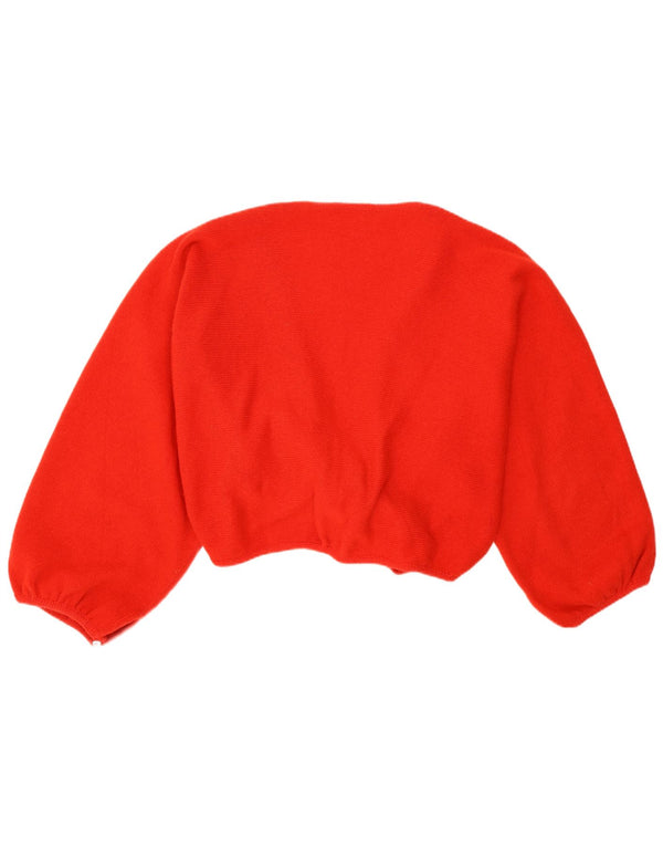 Vintage damski sweter bolerko UK 12, średni czerwony, kwiatowy, wełna owcza