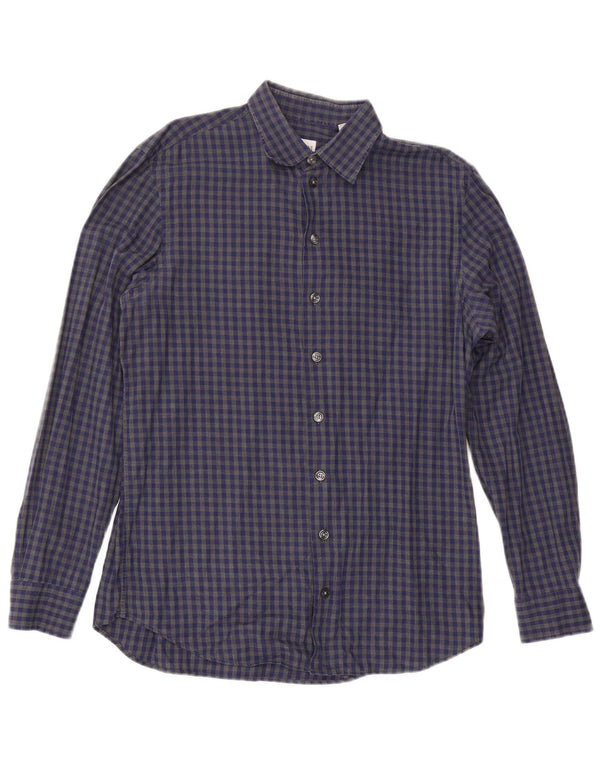 Armani Collezioni Mens Shirt Medium Blue Gingham Cotton