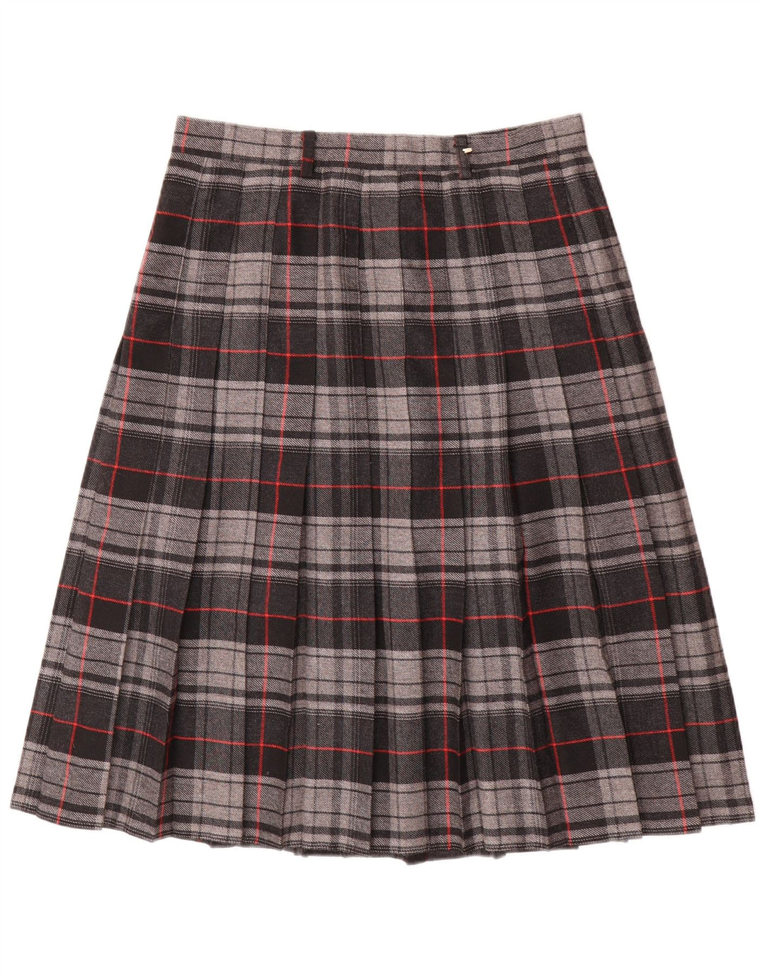 Vintage Womens Knife Pleated Skirt W30 Medium Grey Check Polyester