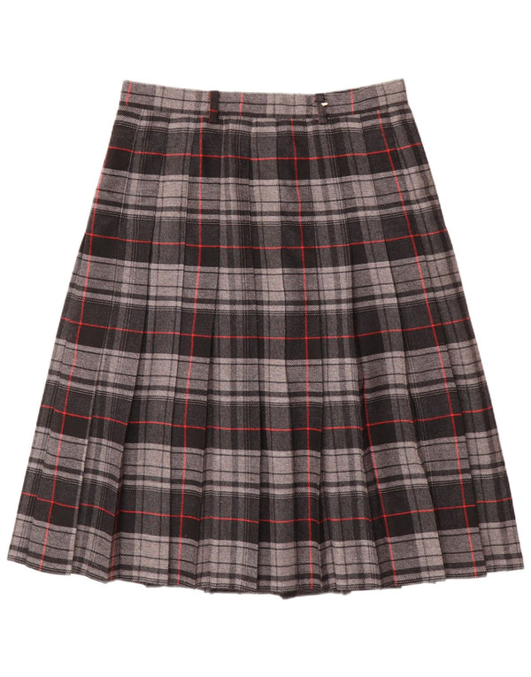 Vintage Womens Knife Pleated Skirt W30 Medium Grey Check Polyester
