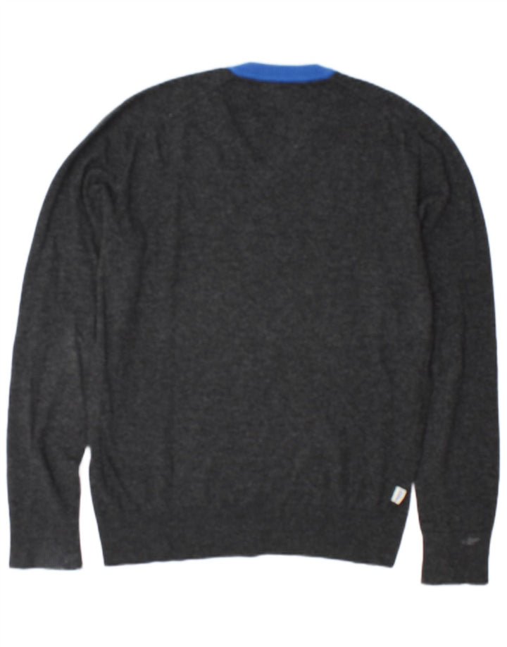 Franklin Marshall Mens V-Neck Jumper Sweater Medium Grey Viscose