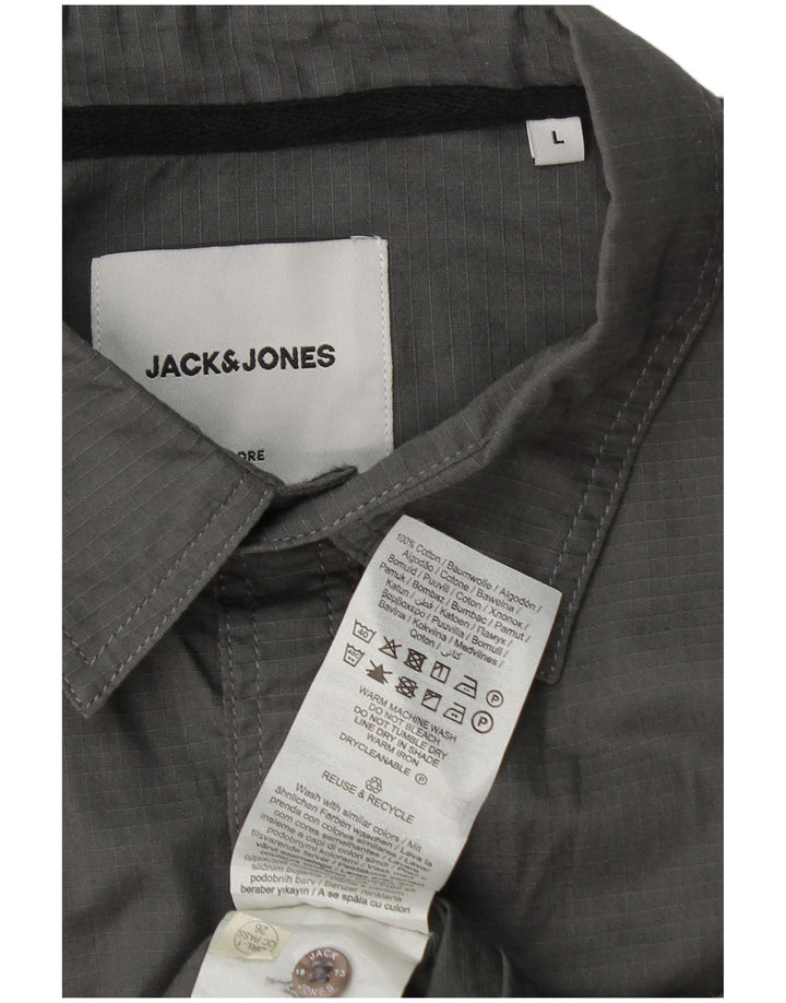 Jack & Jones Mens Short Sleeve Shirt Large Grey Cotton