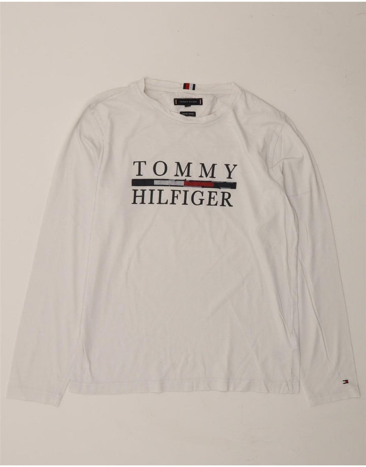 TOMMY HILFIGER Mens Graphic Top Long Sleeve Medium White Cotton Vintage Tommy Hilfiger and Second-Hand Tommy Hilfiger from Messina Hembry 