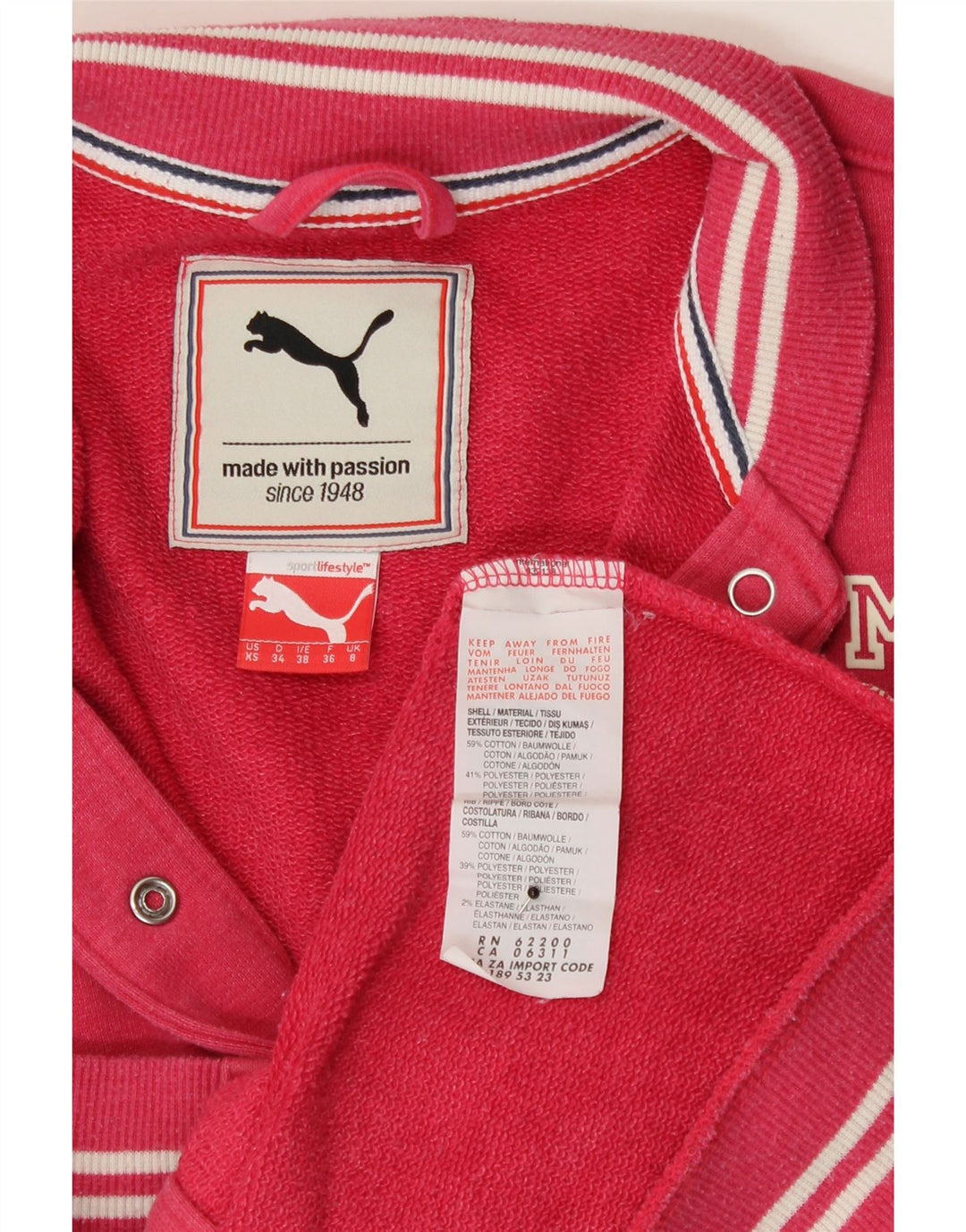 PUMA Womens Varsity Jacket UK 8 Small Red Colourblock Cotton Vintage Puma and Second-Hand Puma from Messina Hembry 