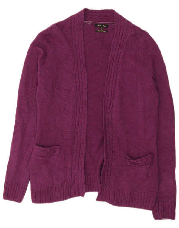 Massimo Dutti Dame Open Cardigan Sweater UK 12 Medium Lilla Uld
